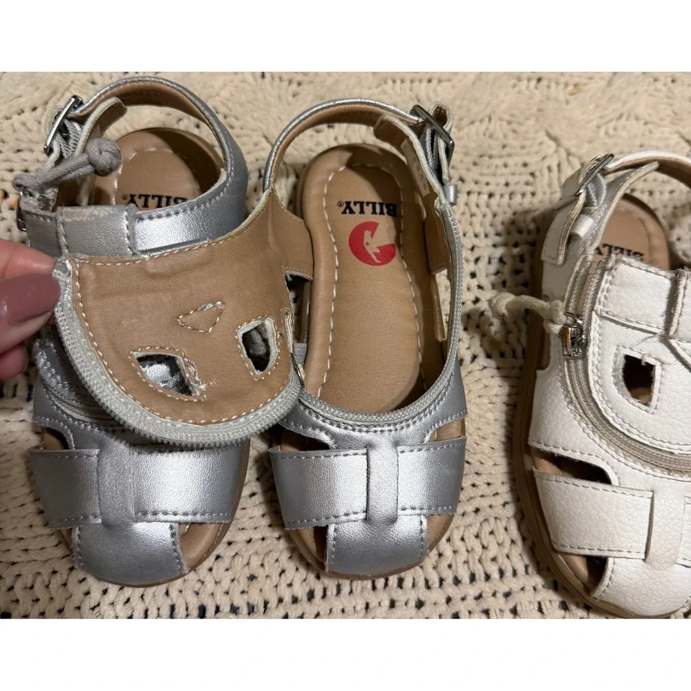Billy Footwear Adaptive Sandals Lot 2 Pairs Silver White Toddler 8M BT22134-100